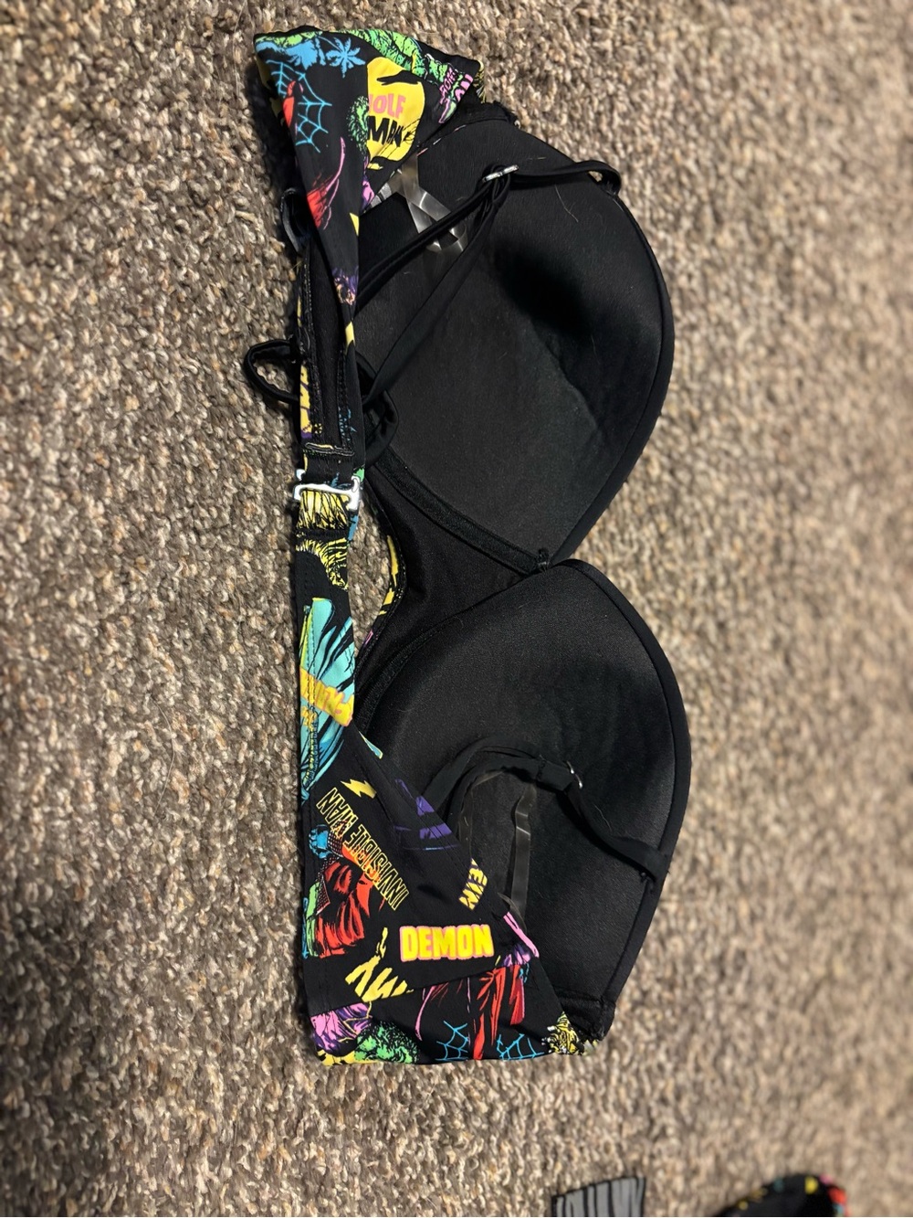 Universal Black Bra with Multicolor Graphic Details